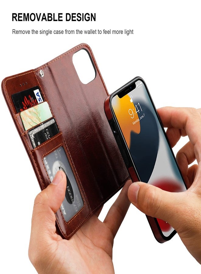 Bocasal Detachable Wallet Case for iPhone 13 Mini RFID Blocking Card Slots Holder Premium PU Leather Magnetic Kickstand Shockproof Wrist Strap Removable Flip Protective Cover 5G 5.4 inch (Brown) - Image 4