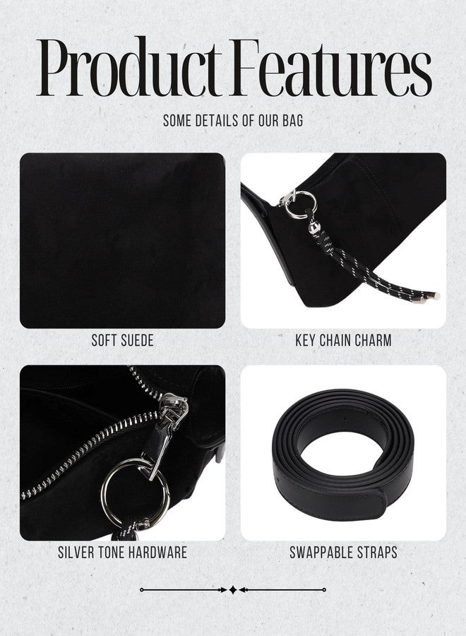EVVE Premium Suede Vegan Leather Crossbody Purses for Women Small Shoulder Bag with Dual Adjustable Removeable Strap and Key Chain(Black) - Image 4
