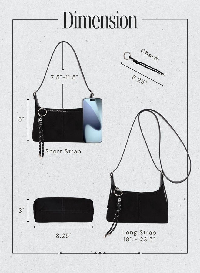 EVVE Premium Suede Vegan Leather Crossbody Purses for Women Small Shoulder Bag with Dual Adjustable Removeable Strap and Key Chain(Black) - Image 5