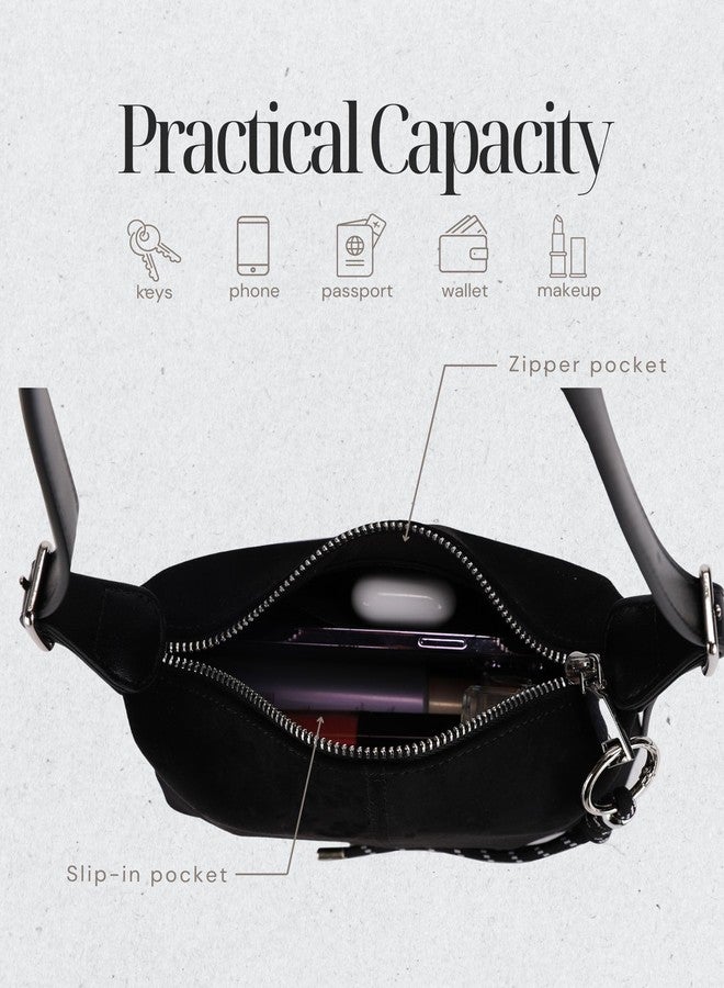 EVVE Premium Suede Vegan Leather Crossbody Purses for Women Small Shoulder Bag with Dual Adjustable Removeable Strap and Key Chain(Black) - Image 3