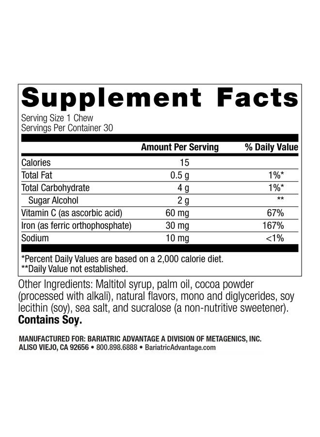 Bariatric Advantage Iron Chewy Bite Chocolate Raspberry Truffle (30 mg iron, 60 mg vitamin c) 30 count - Image 2
