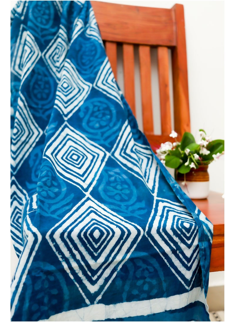 OJARIYA - Indigo Blue Hand Block Printed 100 Percent Breathable Soft Organic Cotton Scarf Hijab - Image 1