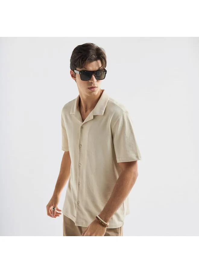 FAV Textured Camp Collar Shirt with Short Sleeves