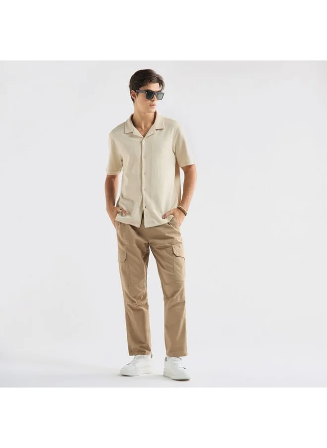 FAV Textured Camp Collar Shirt with Short Sleeves