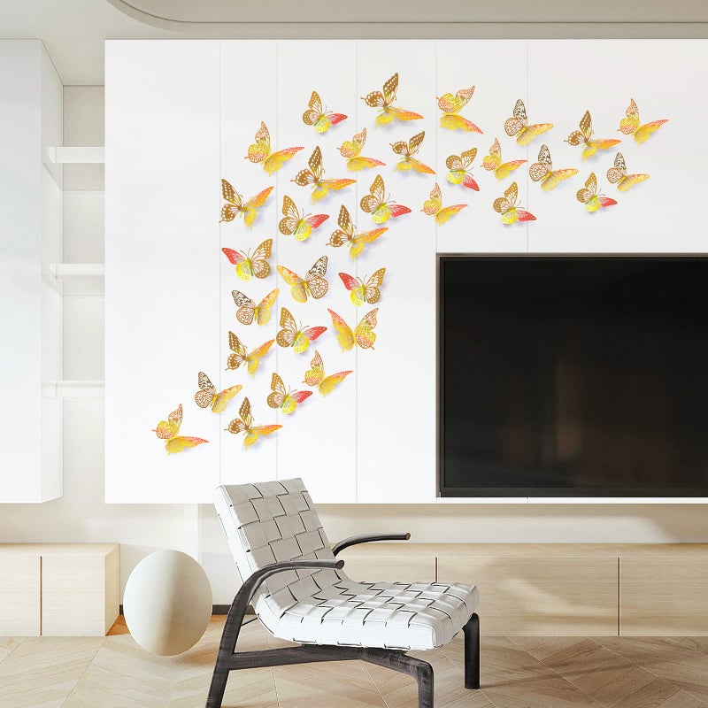 SAOROPEB 3D Butterfly Wall Decor - 48 Pcs, 4 Styles, 3 Sizes - Removable Gold Decorations for Birthday & Party Celebrations - Image 4