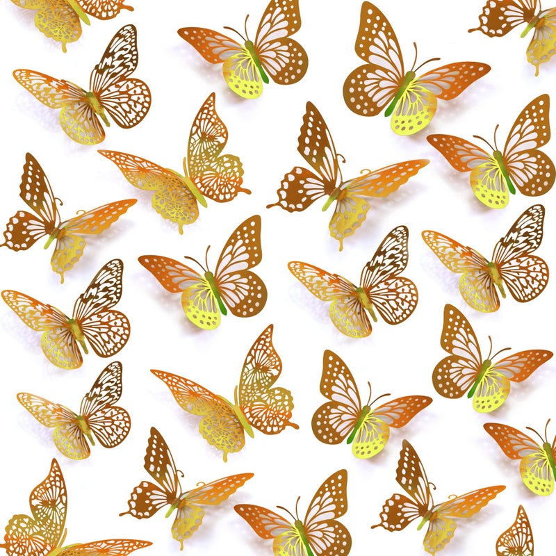 SAOROPEB 3D Butterfly Wall Decor - 48 Pcs, 4 Styles, 3 Sizes - Removable Gold Decorations for Birthday & Party Celebrations - Image 1