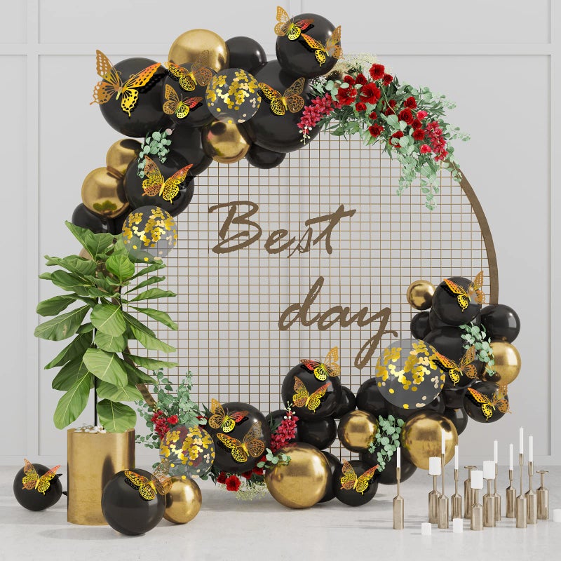 SAOROPEB 3D Butterfly Wall Decor - 48 Pcs, 4 Styles, 3 Sizes - Removable Gold Decorations for Birthday & Party Celebrations - Image 2