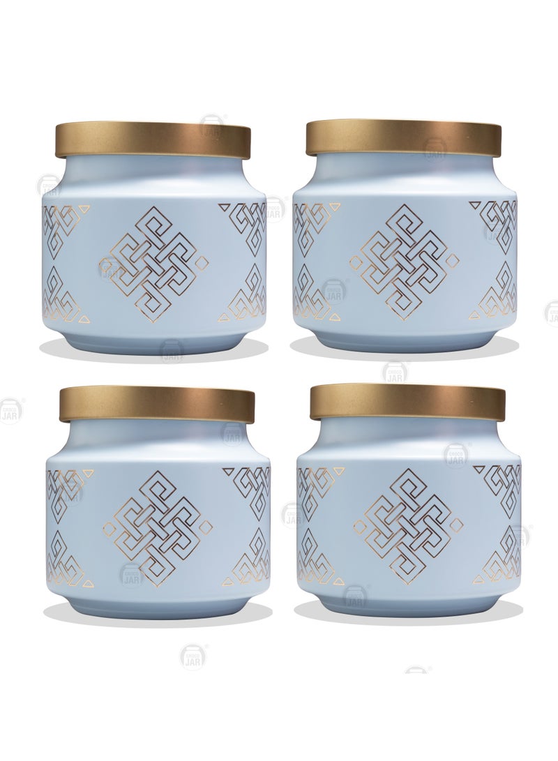 CROCO JAR Premium Color Coated & Printed Design 600 ML REJOICE MATT BLUE CHEX WITH GOLDEN CAP-4 PCS - Image 1