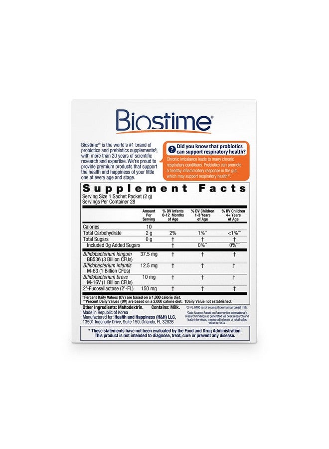 Biostime Baby & Kids Dual Defense - Nasal & Respiratory Support + Immunity | 5 Billion CFUs | 2’-FL HMO Prebiotic | Clinically Tested Strains | 28 Sachets - Image 1