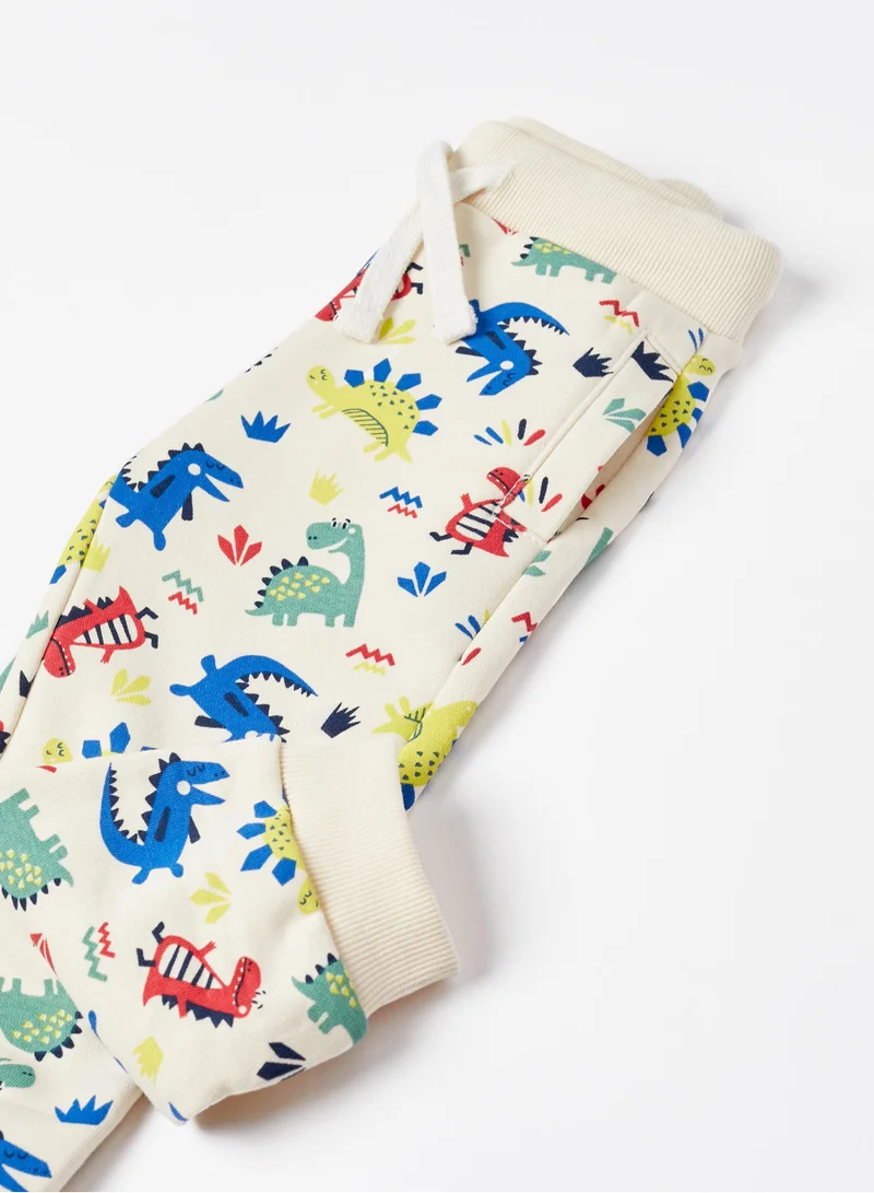 زيبي Cotton Joggers for Baby Boys 'Dinosaurs', Beige