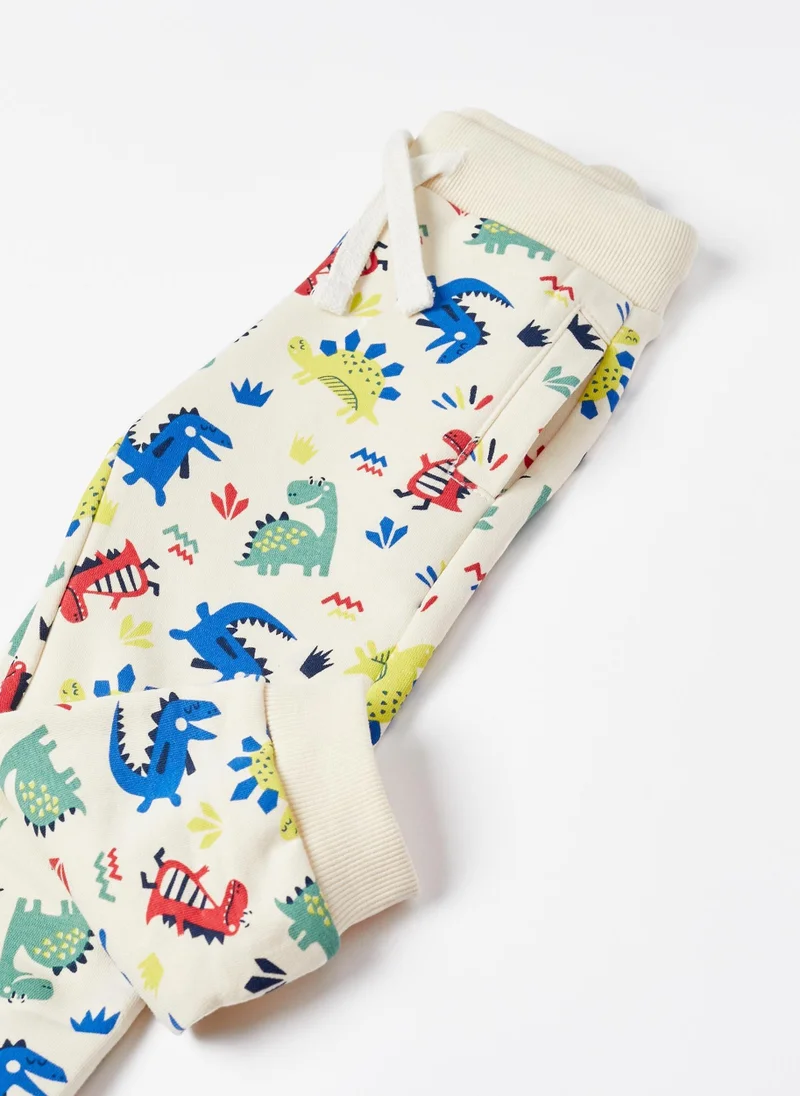 زيبي Cotton Joggers for Baby Boys 'Dinosaurs', Beige