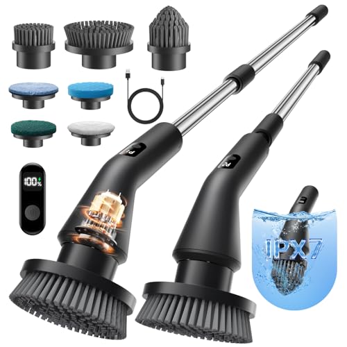 Leebein Electric Spin Scrubber, 2025 New Cordless Cleaning Brush Bathroom Scrubber, IPX7 Waterproof Shower Scrubber with 7 Brush Heads, Extendable Long Handle and 2 Speeds Scrubber for Bathtub Floor - Image 1