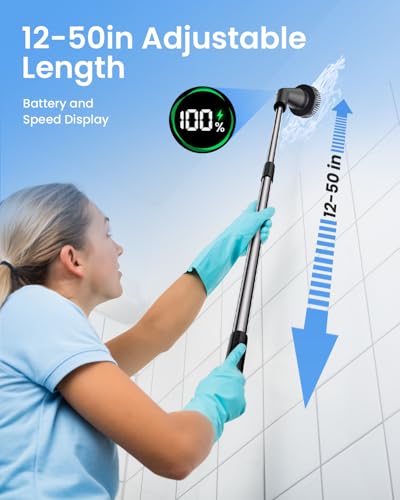 Leebein Electric Spin Scrubber, 2025 New Cordless Cleaning Brush Bathroom Scrubber, IPX7 Waterproof Shower Scrubber with 7 Brush Heads, Extendable Long Handle and 2 Speeds Scrubber for Bathtub Floor - Image 4