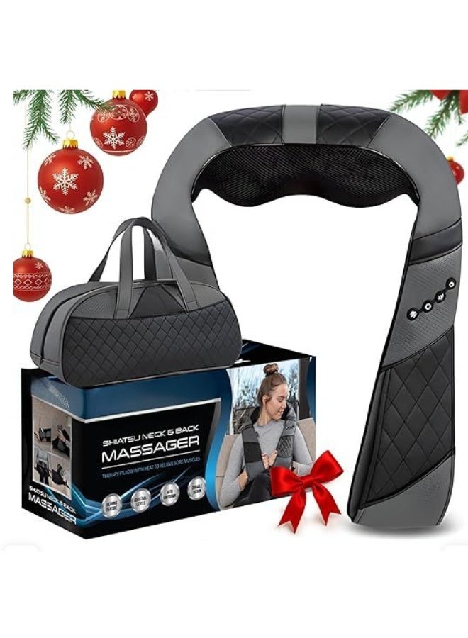 جهاز تدليك الرقبة والظهر الكهربائي للأنسجة العميقة مع الحرارة - وسادة تدليك شياتسو 3D للرقبة والكتفين والظهر والقدم والساقين - نظام احترافي لتخفيف آلام العضلات للمنزل والمكتب والسيارة - Image 1