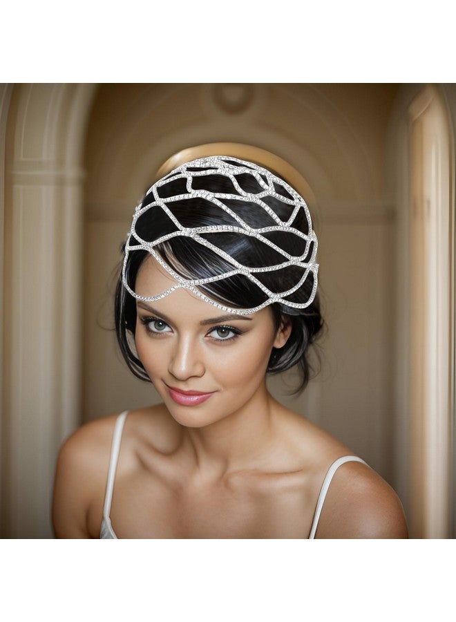 براون جايد إكسسوارات فلابر من عشرينيات القرن العشرين للنساء عصابة رأس من أحجار الراين من Great Gatsby من عشرينيات القرن العشرين قطع شعر الزفاف للعرائس باللون الفضي - Image 5