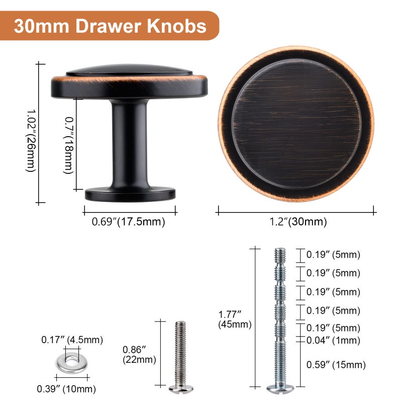 Weaverbird Round Brushed Oil Rubbed Bronze Finish Cabinet Knobs, Zinc Alloy Kitchen Drawer Hardware Knobs For Cabinets, 1-1/4"" Diameter, Pack Of 25 - Image 2