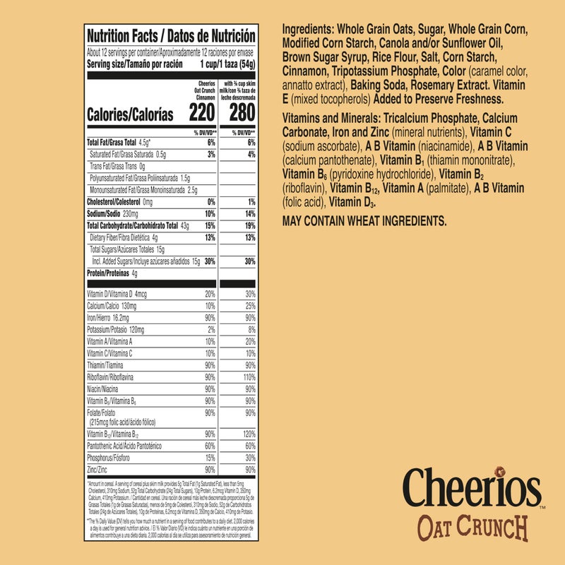 Cheerios Oat Crunch Cinnamon Breakfast Cereal, Made with Whole Grain, Family Size, 24 oz - Image 2