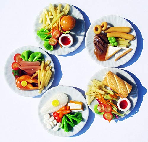 ThaiHonest 5 Pcs Dollhouse Miniature Food Set – Handmade Clay Salmon Steak, Burger, Subway & Beef Steak on Ceramic Plates (1.3 Inch, 1/6 Scale) for Dollhouse Kitchen, Table Décor & Collectibles - Image 5