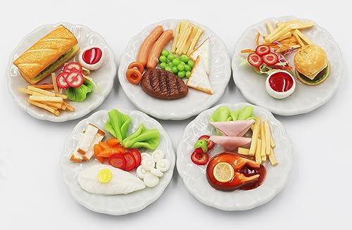 ThaiHonest 5 Pcs Dollhouse Miniature Food Set – Handmade Clay Salmon Steak, Burger, Subway & Beef Steak on Ceramic Plates (1.3 Inch, 1/6 Scale) for Dollhouse Kitchen, Table Décor & Collectibles - Image 3