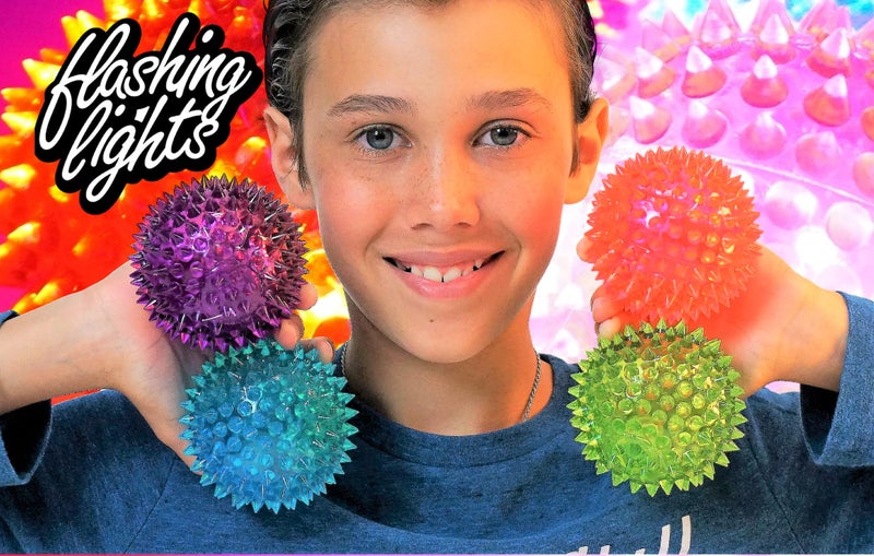 Ja-Ru JA-RU Large 3.25"" Light Up Spiky Rubber Ball (8 Balls) Spike Ball Sensory Toy for Kids. Squishy Bouncy Dog Toy. Therapy Stress Ball Fidget Toy. Party Favor. Plus 1 Sticker. 699-8s - Image 3