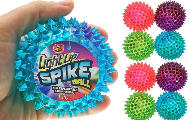 Ja-Ru JA-RU Large 3.25"" Light Up Spiky Rubber Ball (8 Balls) Spike Ball Sensory Toy for Kids. Squishy Bouncy Dog Toy. Therapy Stress Ball Fidget Toy. Party Favor. Plus 1 Sticker. 699-8s - Image 1