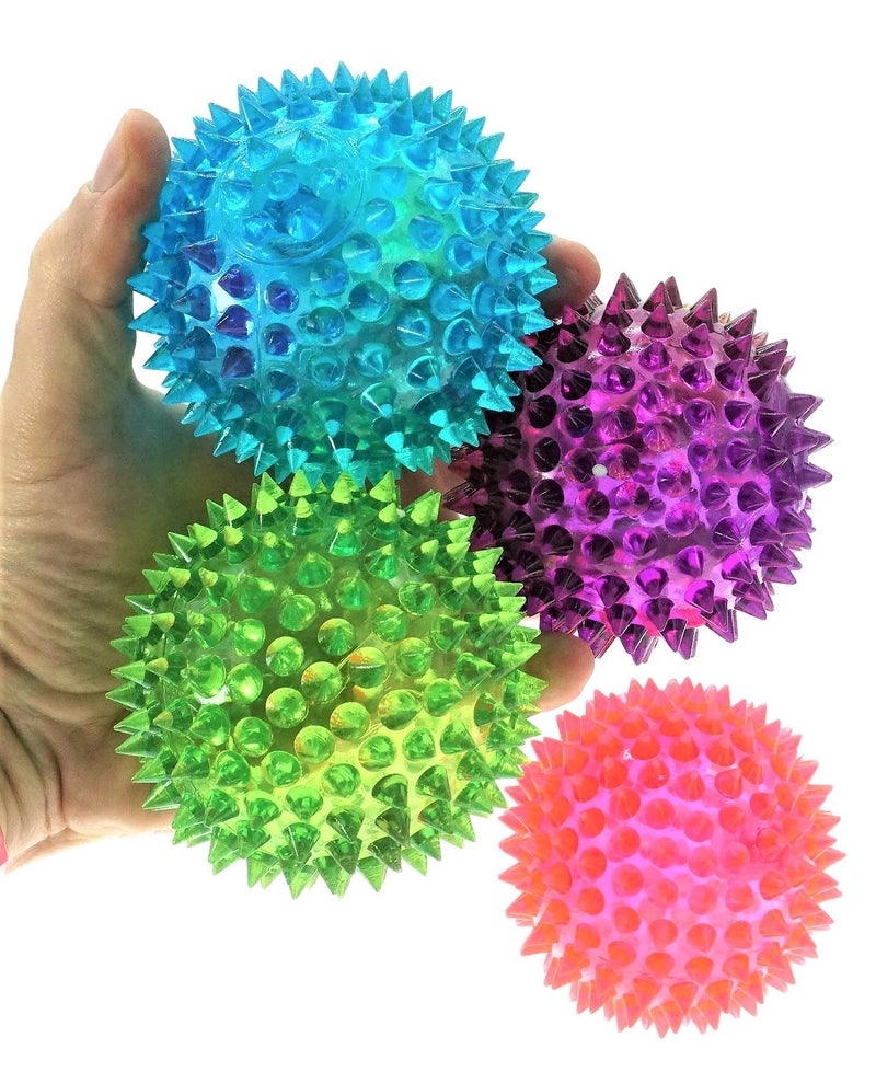 Ja-Ru JA-RU Large 3.25"" Light Up Spiky Rubber Ball (8 Balls) Spike Ball Sensory Toy for Kids. Squishy Bouncy Dog Toy. Therapy Stress Ball Fidget Toy. Party Favor. Plus 1 Sticker. 699-8s - Image 5