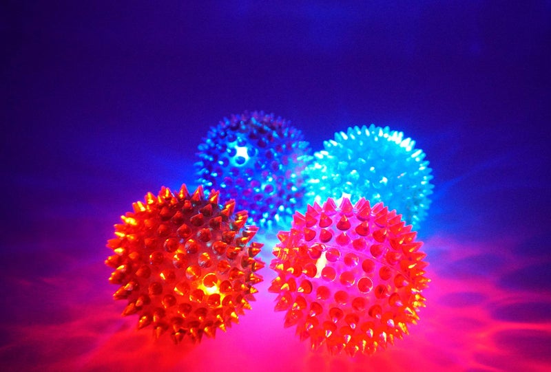 Ja-Ru JA-RU Large 3.25"" Light Up Spiky Rubber Ball (8 Balls) Spike Ball Sensory Toy for Kids. Squishy Bouncy Dog Toy. Therapy Stress Ball Fidget Toy. Party Favor. Plus 1 Sticker. 699-8s - Image 4