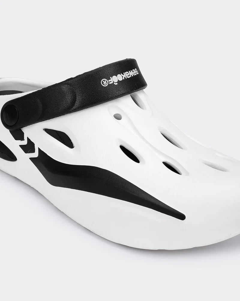 bewakoof  Men's White & Black Color Block Comfy Clogs  | Best Price UAE