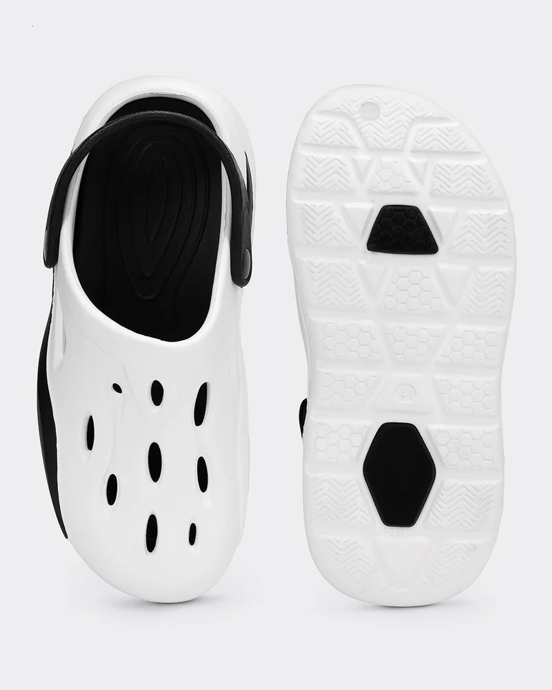 bewakoof  Men's White & Black Color Block Comfy Clogs  | Best Price UAE