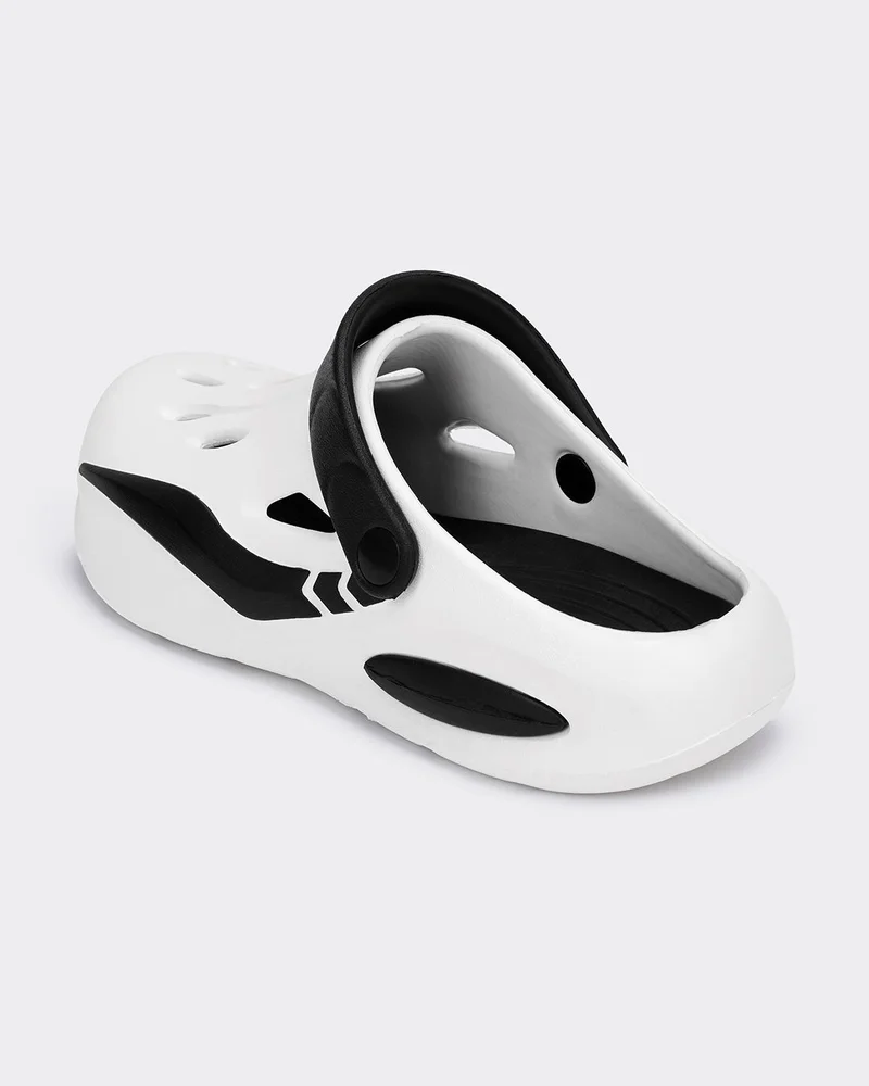 bewakoof  Men's White & Black Color Block Comfy Clogs  | Best Price UAE