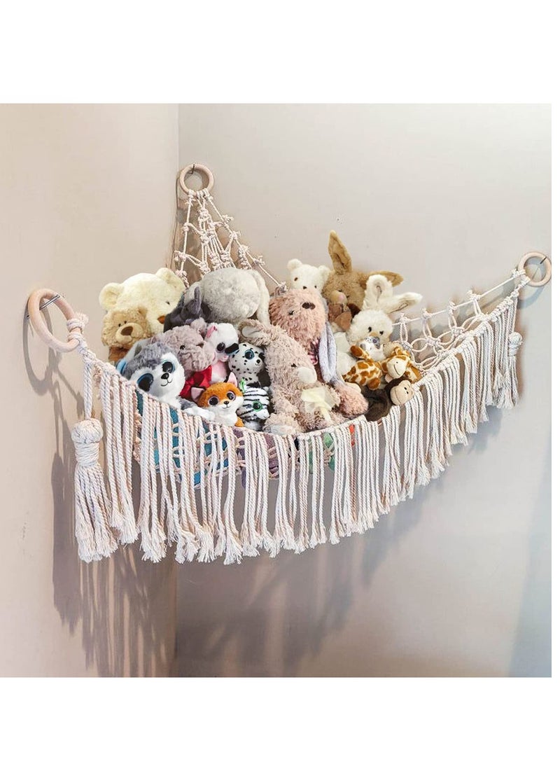 KASTWAVE Stuffed Animal Toy Hammock Macrame with Light, Corner Toy Corner Hammock Organizer Display Holder Net for Hanging Stuff Animals - Image 1