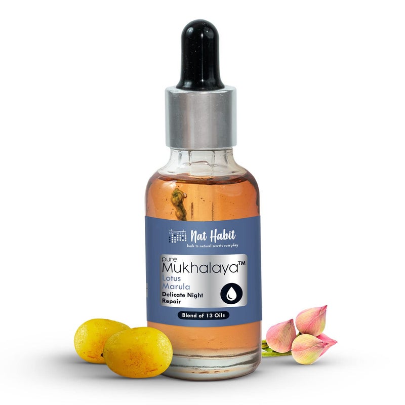 Nat Habit Nat Habit Lotus Marula Mukhalaya Face Oil For Slow Relaxed Night Healing Repair with Blend of 13 Cold Pressed Oils For Natural Face Care No Mineral oil or Chemical 30ml  - Image 1