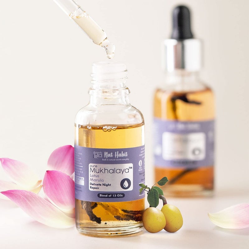 Nat Habit Nat Habit Lotus Marula Mukhalaya Face Oil For Slow Relaxed Night Healing Repair with Blend of 13 Cold Pressed Oils For Natural Face Care No Mineral oil or Chemical 30ml  - Image 2