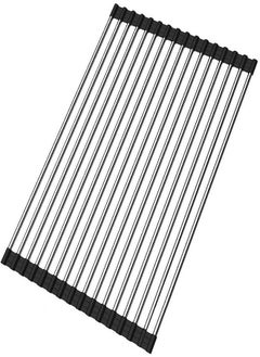 GulfDealz Kitchen Foldable Multipurpose Dish Drainer Over the Sink, Roll Up Dish Drying Rack(37x28 cm), Stainless Steel Material, Dish Holder, Kitchen Accessories, Model No. KDR003 - Black