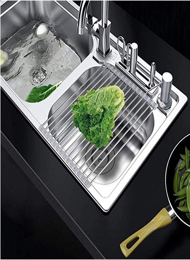 Gulfdealz - GulfDealz Kitchen Foldable Multipurpose Dish Drainer Over the Sink, Roll Up Dish Drying Rack(37x28 cm), Stainless Steel Material, Dish Holder, Kitchen Accessories, Model No. KDR003 - Black - Image 1