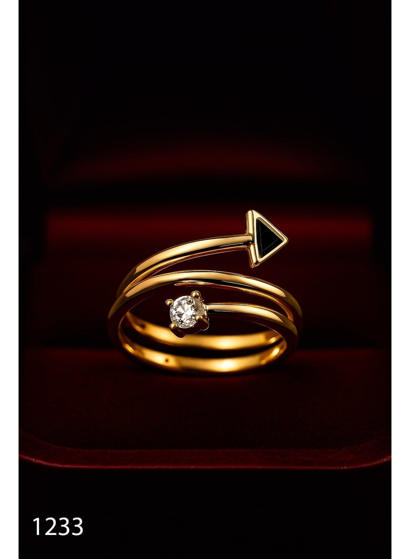 ثري دايموندز خاتم نسائي بسهم حلزوني مطلي بالذهب عيار 18 – تصميم عصري ملتف مع حجر الزركون، رمز القوة والطموح، علبة هدايا فاخرة - Image 2