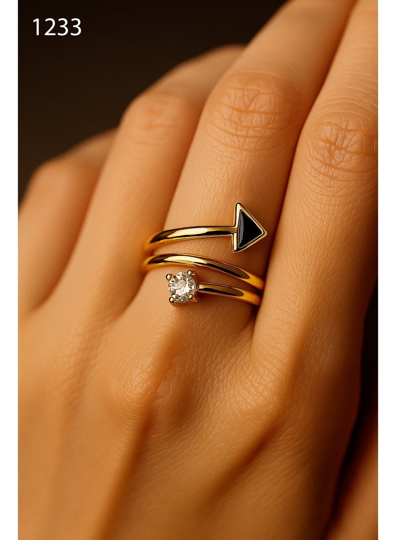 ثري دايموندز خاتم نسائي بسهم حلزوني مطلي بالذهب عيار 18 – تصميم عصري ملتف مع حجر الزركون، رمز القوة والطموح، علبة هدايا فاخرة - Image 1