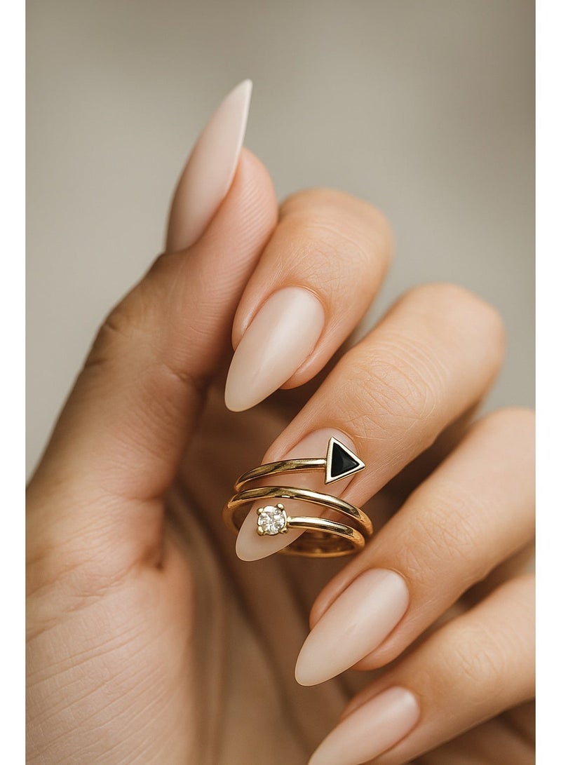 ثري دايموندز خاتم نسائي بسهم حلزوني مطلي بالذهب عيار 18 – تصميم عصري ملتف مع حجر الزركون، رمز القوة والطموح، علبة هدايا فاخرة - Image 3