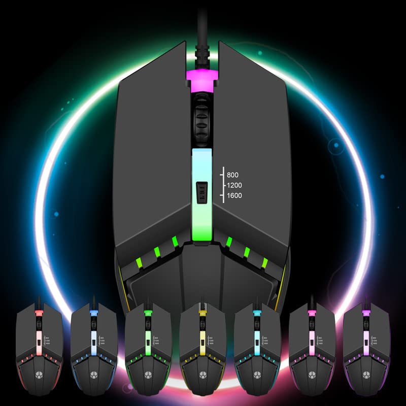 Guiheng Wired Gaming Mouse, Optical USB Mice for Laptop/Desktop, 800 to 1600 and RGB Light, Ergonomic with 4 Programmable Buttons for Computer Windows 7/8/10/XP Vista Linux Chromebook PC - Image 2