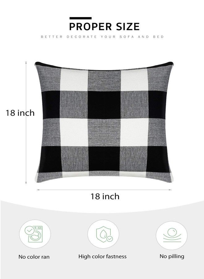 Syntus Set of 2 Buffalo Check Throw Pillow Covers Farmhouse Outdoor Plaid Square Pillow Cushion Case Black and White Polyester Linen for Christmas Thanksgiving Decor Car Bed Sofa, 18 x 18 inches - Image 2