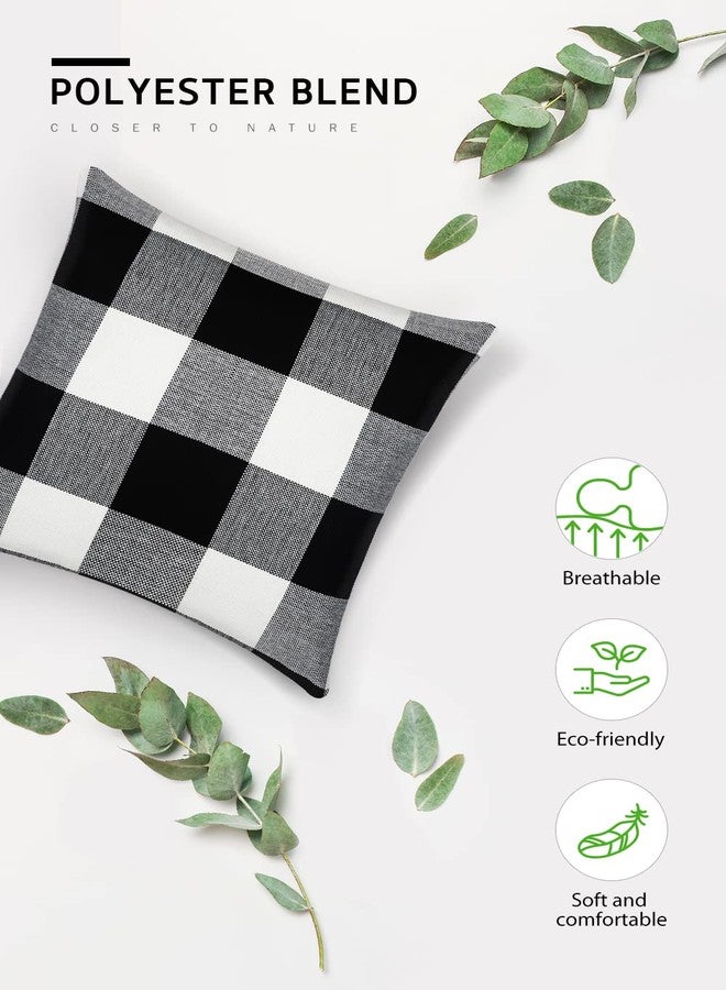 Syntus Set of 2 Buffalo Check Throw Pillow Covers Farmhouse Outdoor Plaid Square Pillow Cushion Case Black and White Polyester Linen for Christmas Thanksgiving Decor Car Bed Sofa, 18 x 18 inches - Image 3