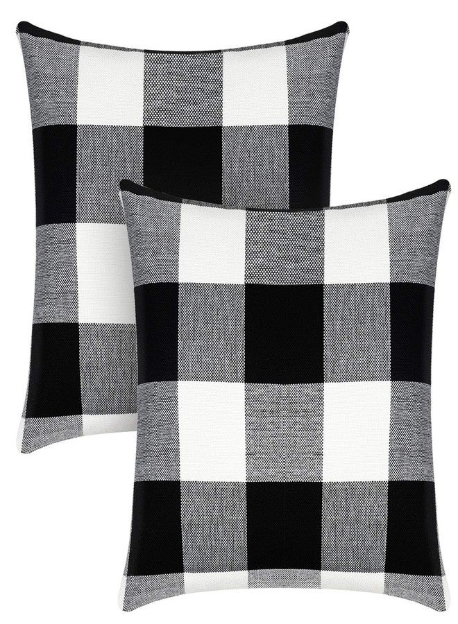 Syntus Set of 2 Buffalo Check Throw Pillow Covers Farmhouse Outdoor Plaid Square Pillow Cushion Case Black and White Polyester Linen for Christmas Thanksgiving Decor Car Bed Sofa, 18 x 18 inches - Image 1