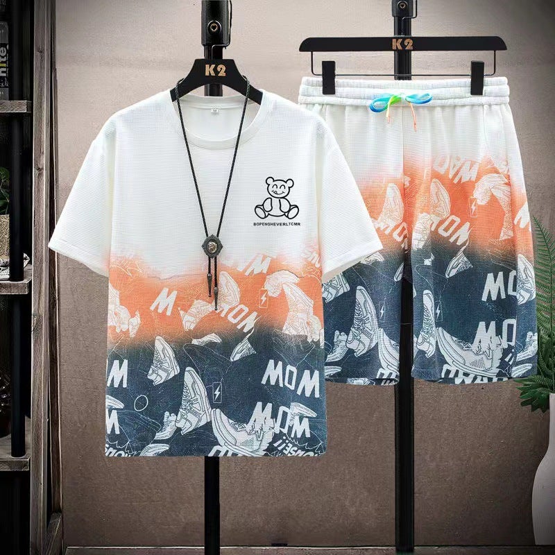 Teenager Short-Sleeved Shorts Set Male Student T-Shirt Men'S Clothes Junior High School Summer Sportswear Men'S Fashion - Image 1
