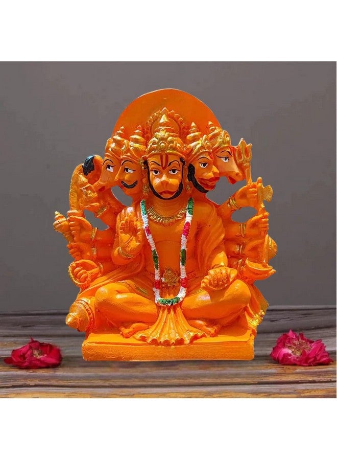 The Advitya تمثال أدفيتيا بانشموخي هانومان أو مورتى ريزين للسيارة، المنزل، المكتب | تمثال أورانج سانكات موشان بالاجي باجرانجبالي لطقوس المعبد، قطعة عرض ماندير هدية فاستو للديكور (6 بوصة) - Image 1