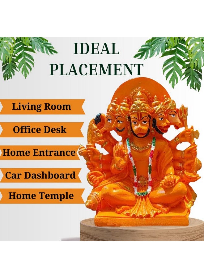 The Advitya تمثال أدفيتيا بانشموخي هانومان أو مورتى ريزين للسيارة، المنزل، المكتب | تمثال أورانج سانكات موشان بالاجي باجرانجبالي لطقوس المعبد، قطعة عرض ماندير هدية فاستو للديكور (6 بوصة) - Image 4
