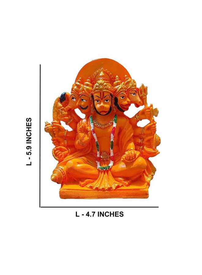The Advitya تمثال أدفيتيا بانشموخي هانومان أو مورتى ريزين للسيارة، المنزل، المكتب | تمثال أورانج سانكات موشان بالاجي باجرانجبالي لطقوس المعبد، قطعة عرض ماندير هدية فاستو للديكور (6 بوصة) - Image 2