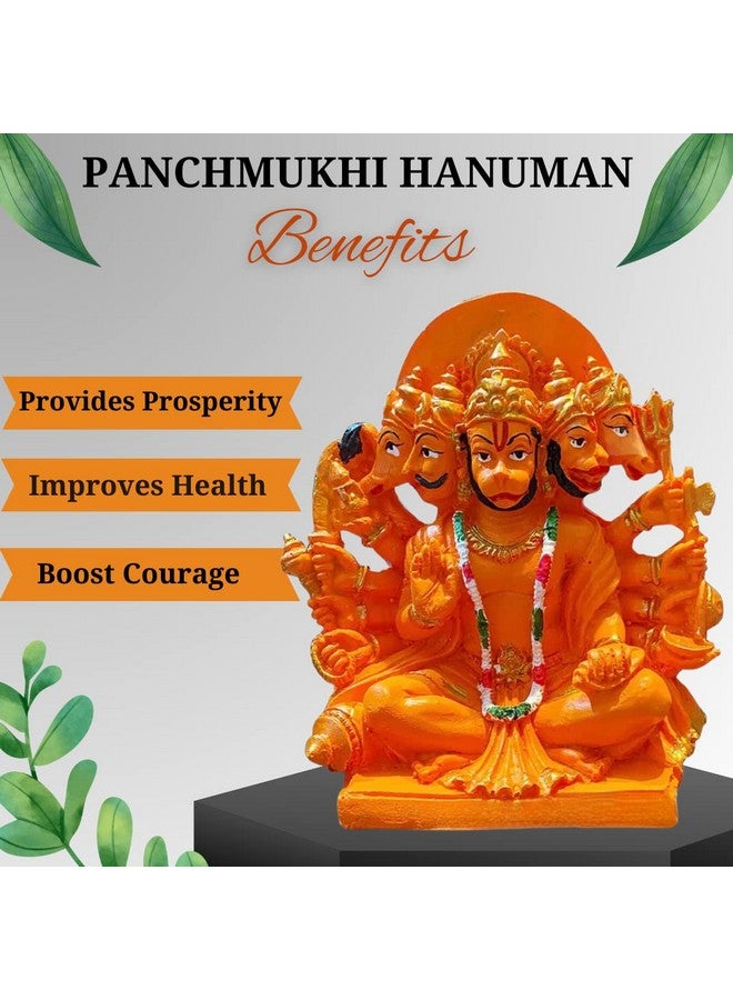 The Advitya تمثال أدفيتيا بانشموخي هانومان أو مورتى ريزين للسيارة، المنزل، المكتب | تمثال أورانج سانكات موشان بالاجي باجرانجبالي لطقوس المعبد، قطعة عرض ماندير هدية فاستو للديكور (6 بوصة) - Image 5