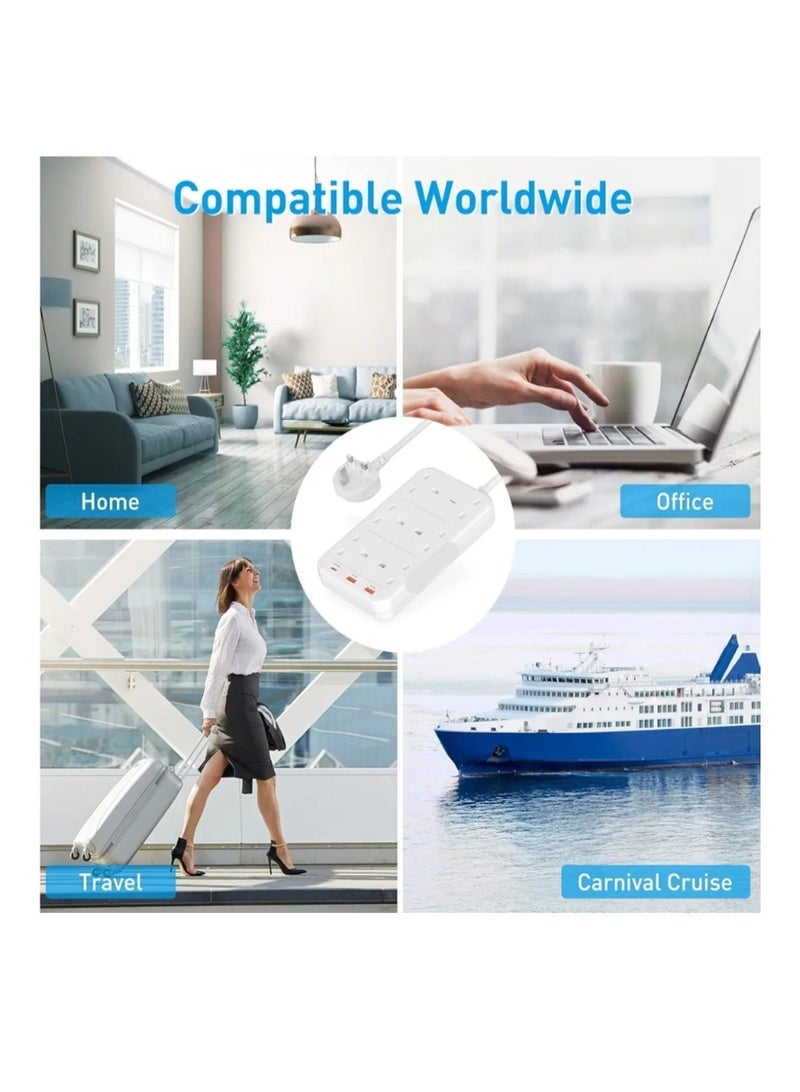 TIT Extension Cord 8 Way with USB C, Mione 3250W / 13A Power Socket with 3 Fast Charging USB Ports, UK Multi-Plug Extension Cord with Switch, Home Office Kitchen - Image 3