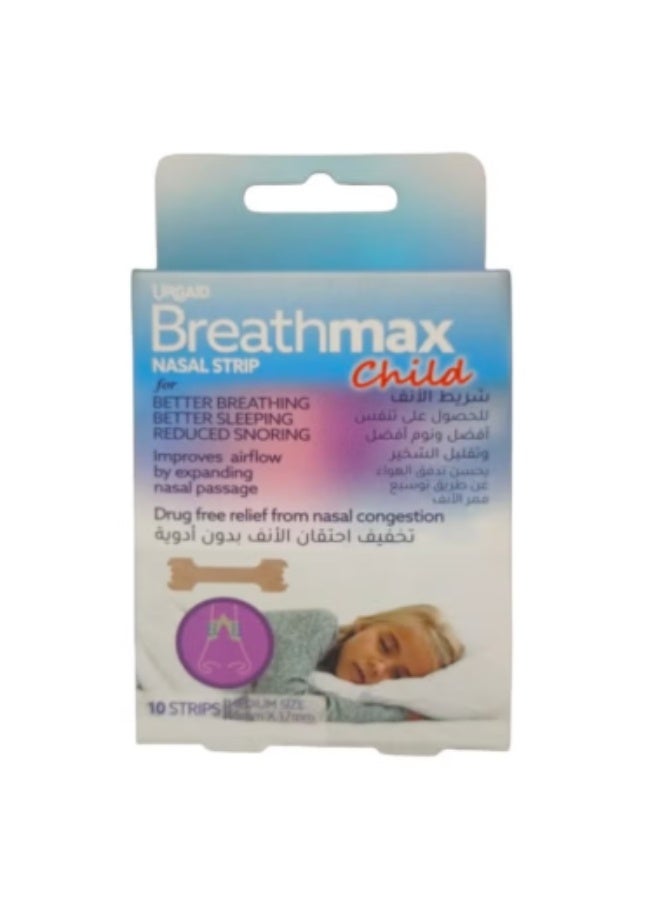 URGAID Breathmax Nasal Strips For Child, Drug free Relief from Nasal Congestion -10 Strips - Image 1
