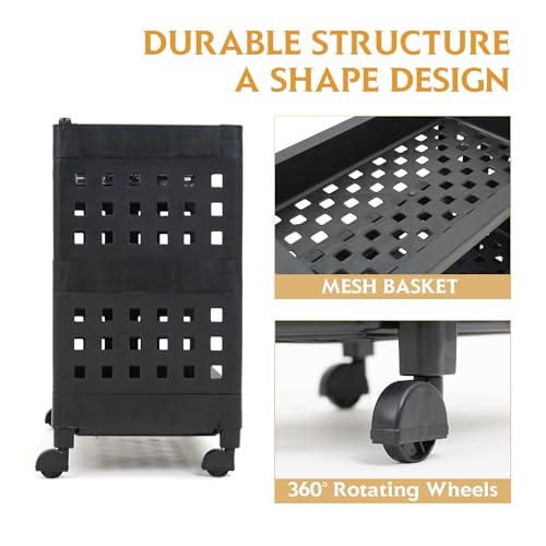 ADA Multipurpose Storage Rack, Kitchen Trolley for Living Room, Office, Bedroom, Bathroom & Kids Room Rack Shelf with Wheels for Home, Fruits & Vegetable Storage Organizer Cabinet (Black - 3 Layer) - Image 4